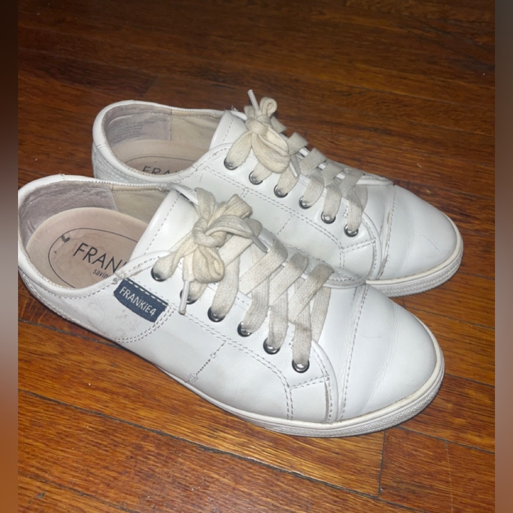 Frankie4 white leather lace up sneakers